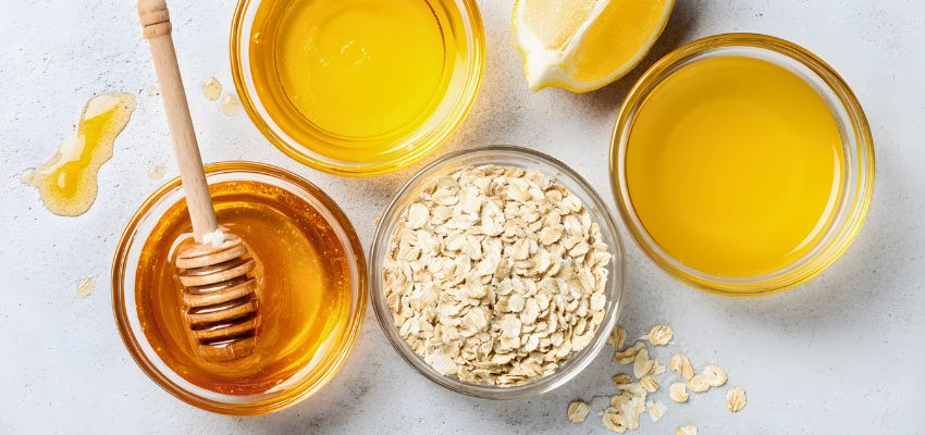 Natural beauty remedies with honey, lemon, and oats for radiant skin