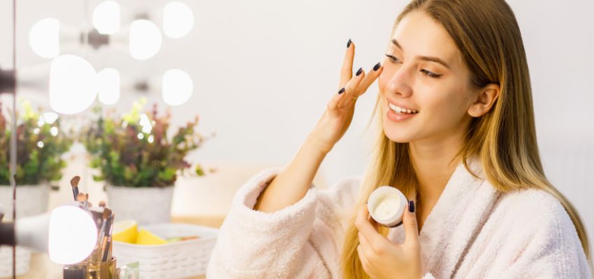 The woman uses skincare that is good for her skin.