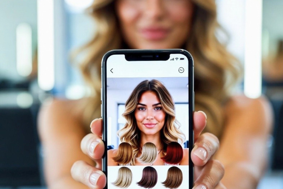 hair color try on (1) The woman is looking at what hair color suits her.